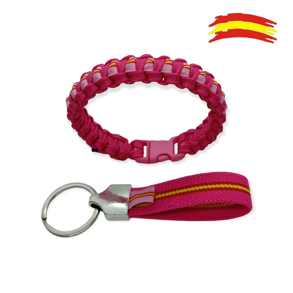 DUO PULSERA Y LLAVERO ROSA FUCSIA