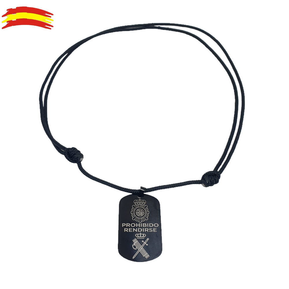 COLLAR 2 ESCUDOS PROHIBIDO RENDIRSE NEGRO