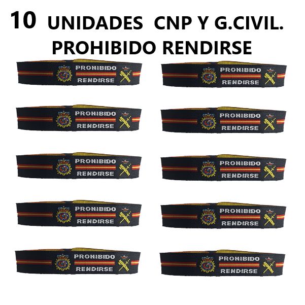 10 UNIDADES CINTA BORDADA 2 CUERPOS PROHIBIDO RENDIRSE