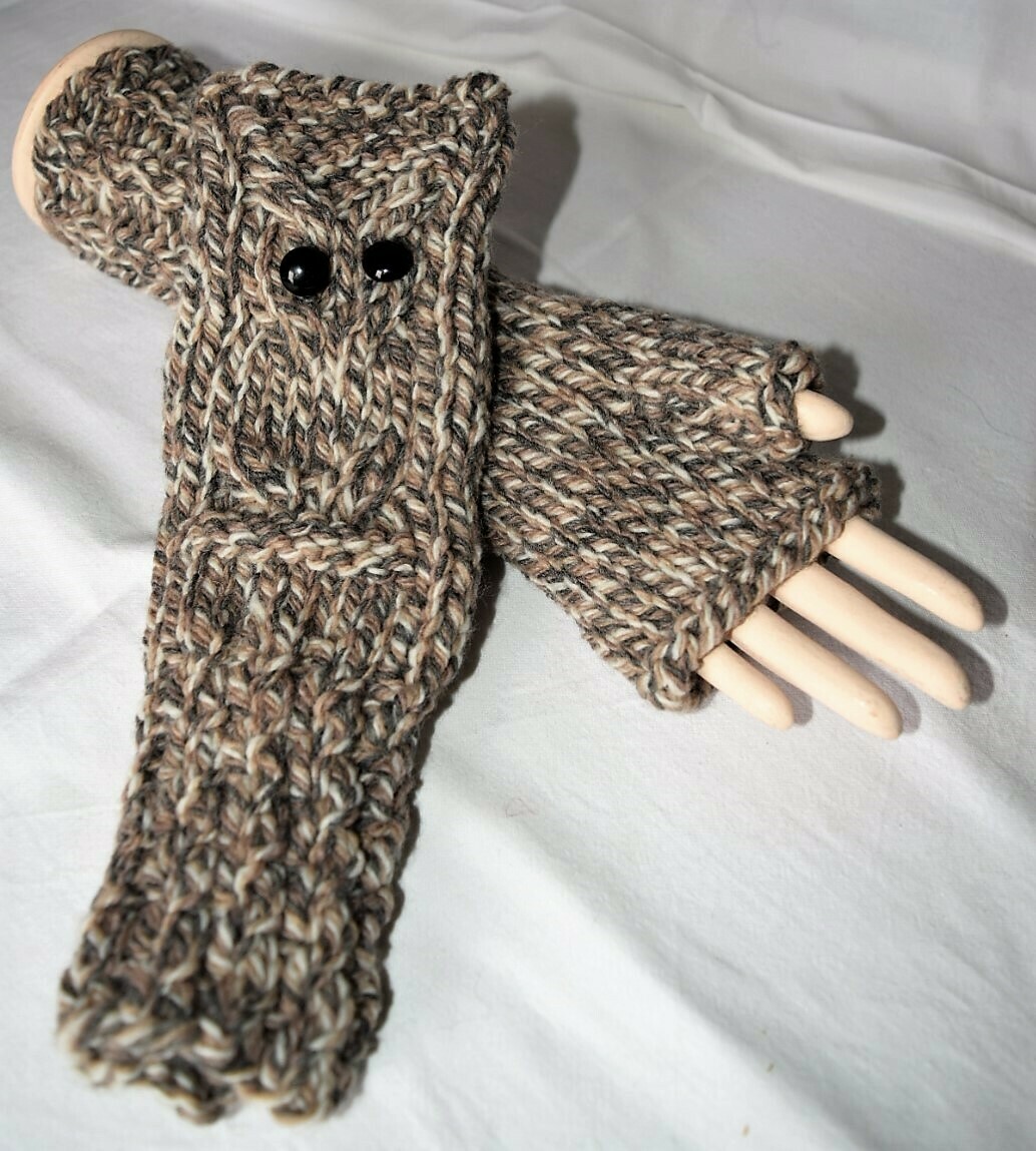 Manchons en laine (hiboux) (Gris - brun)