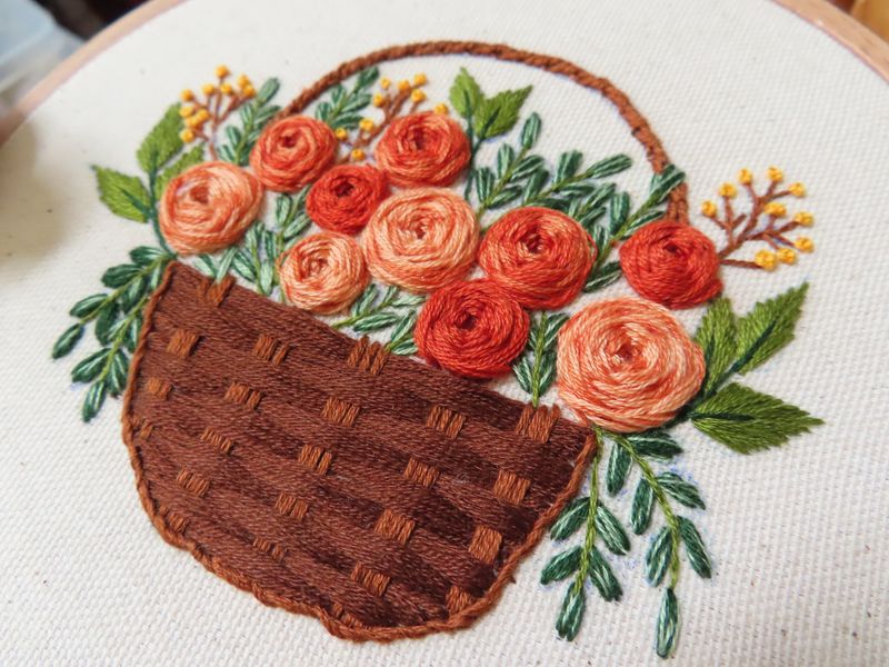 Hand Embroidery mini full kit “Sweet Rosy Basket” Hand Embroidery mini full kit “Sweet Rosy Basket”