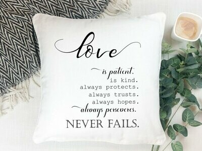 Love Never Fails Throw Pillow