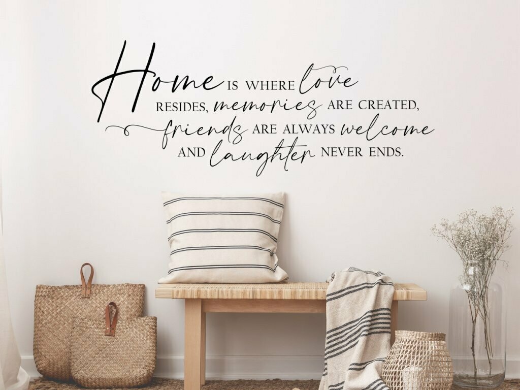 Home is where LOVE resides wall art vinyl home decor BIG homewarming quote 