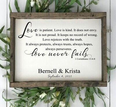 Custom Wedding Design - Love Never Fails Decal or Stencil