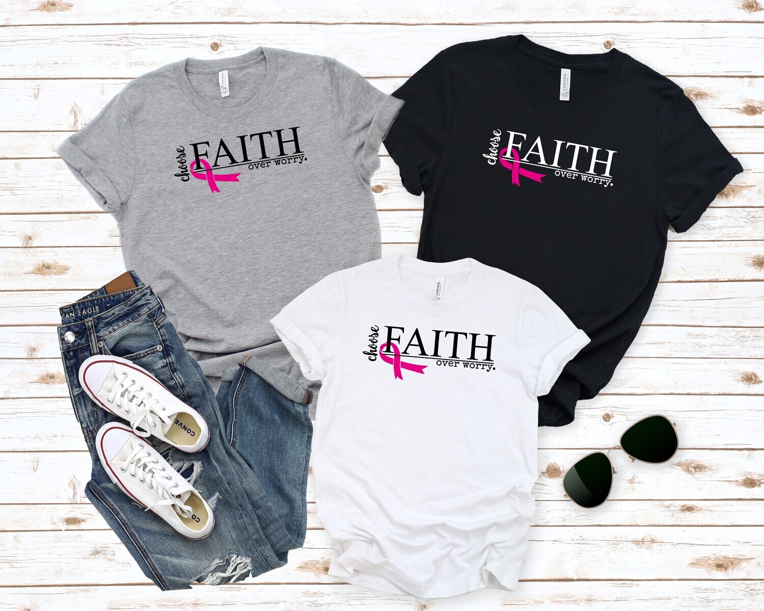 Choose Faith Over Worry, Breast Cancer Awareness T-Shirt
