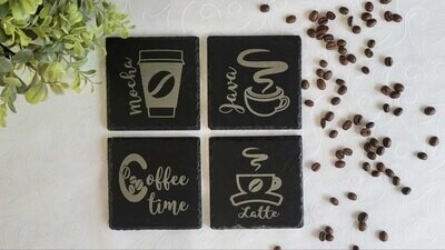 Coffee Themed Engraved Coffee Coasters