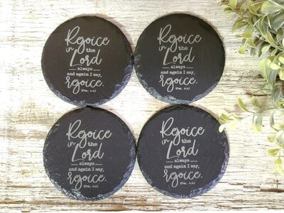 Rejoice In The Lord Engraved Coffee Coasters