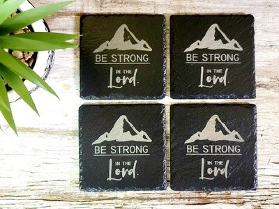 Strong In The Lord Dad's Engraved Coffee Coasters