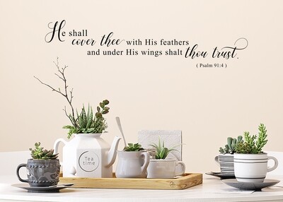 He Shall Cover Thee With His Wings KJV Vinyl Wall Decal