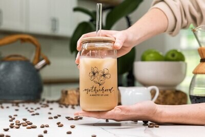 Motherhood A Ministry of Love Glass Tumbler With Bamboo Lid and Straw