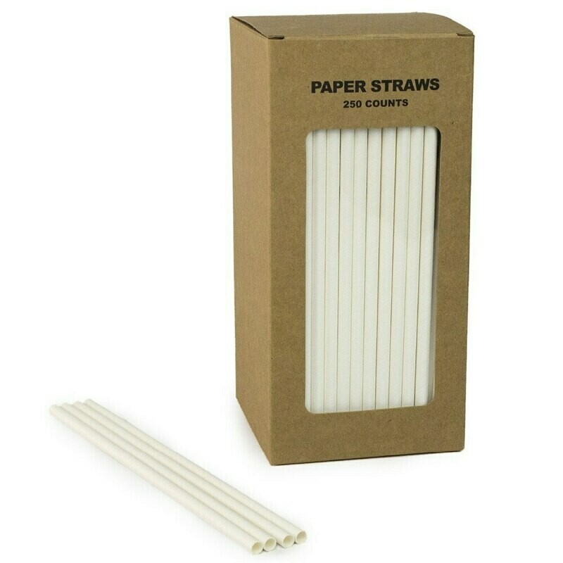 Paper Straws 7.75" Wrapped White