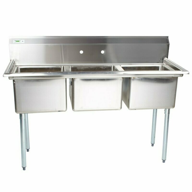 Sink 3-Compartment 51-3/8"W x 21"D x 45"H