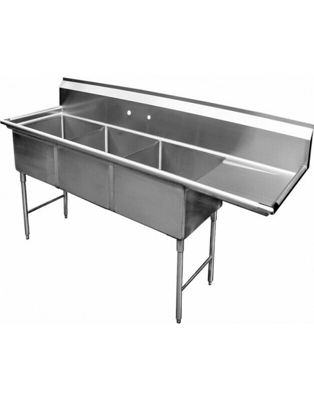 Sink 3-Compartment 63-3/8"W x 21"D x 45"H