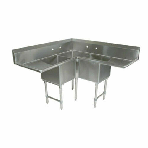 Corner Sink 3-Compartment 57-1/2"W x 24"D x 45"H