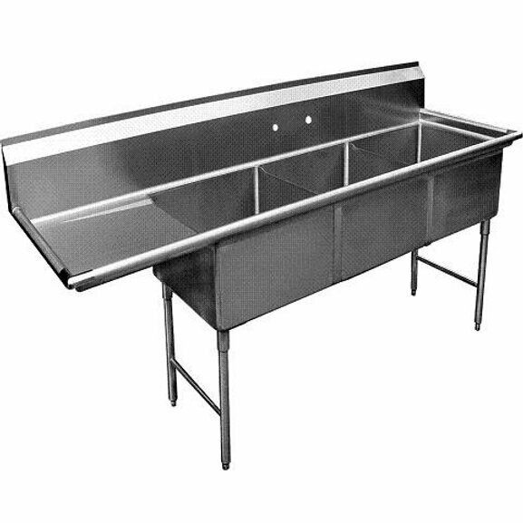 Sink 3-Compartment 75-3/8"W x 24"D x 45"H