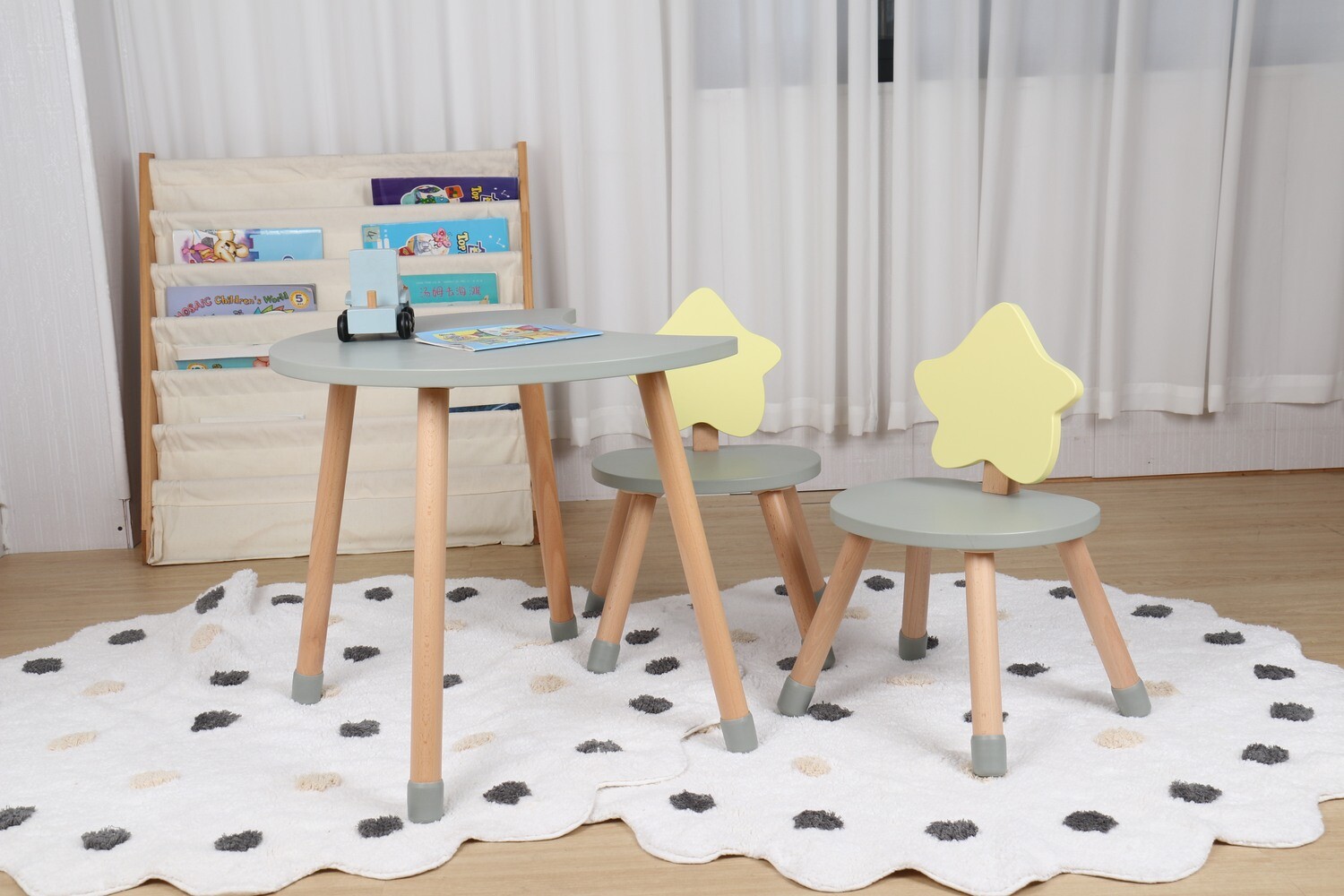 3LD Moon Play Table &amp; Star Chairs Set - Grey &amp; Yellow