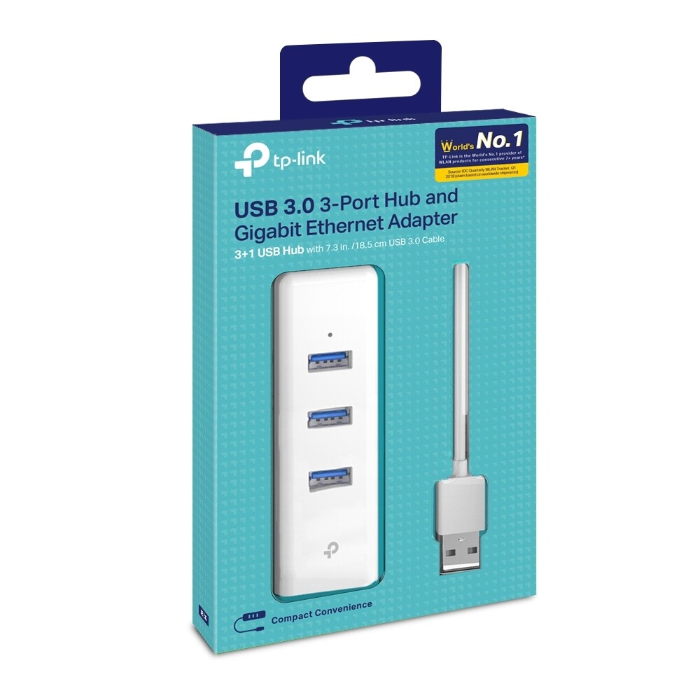 Adaptador USB 2 en 1 con Hub de 3 Puertos USB 3.0, Ethernet Gigabit tp link UE330