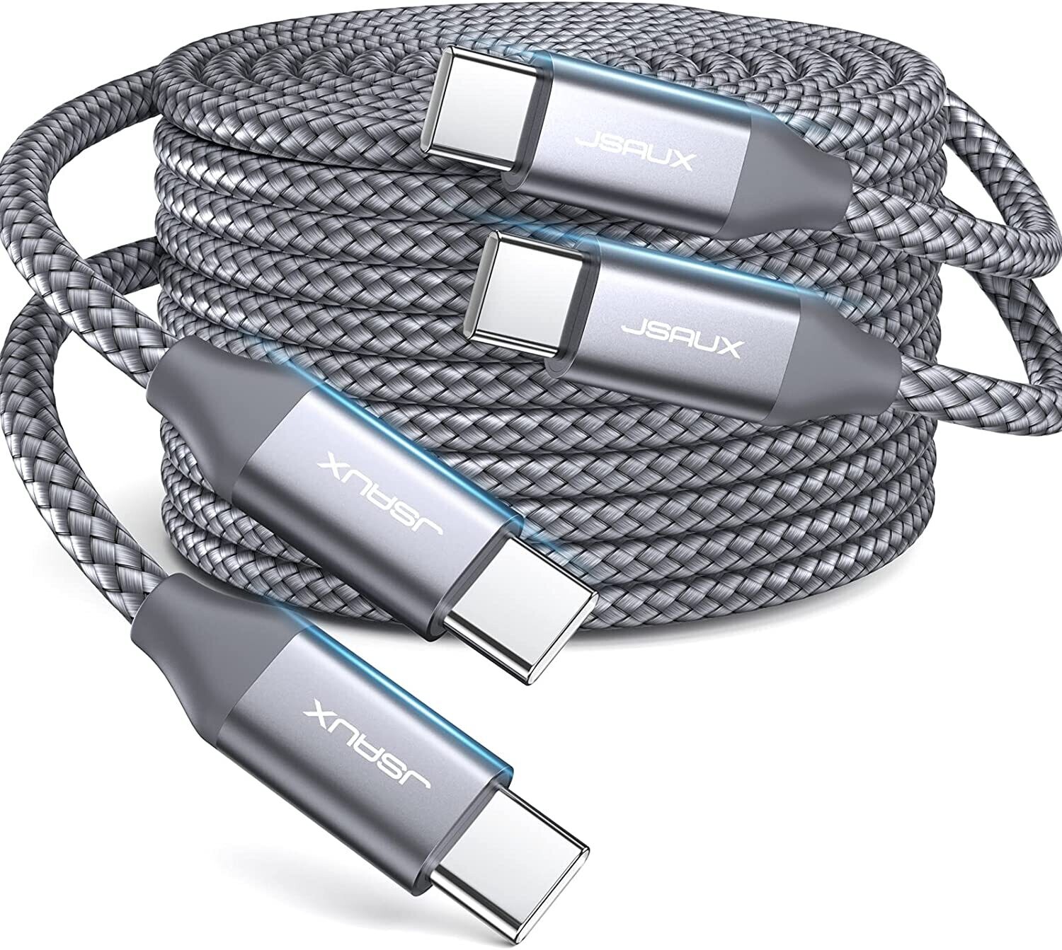 Cable USB C a USB C de 60 W, JSAUX  compatible con Samsung Galaxy S22/S21/S20+ Ultra, Note 20/10 Ultra, MacBook Air/Pro, iPad Pro, iPad Air4, iPad Mini 6, Pixel-Gri, 2 mtetros