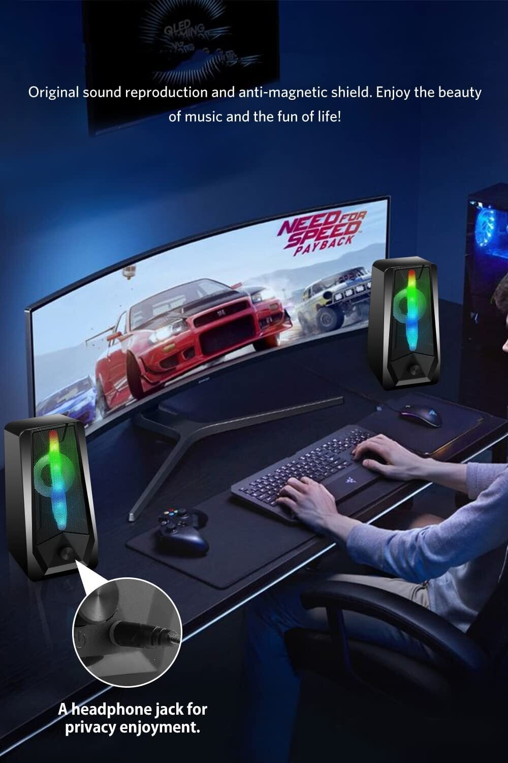 Cornetas de escritorio RGB de 16 W con cable USB para juegos de PC Imdwimd