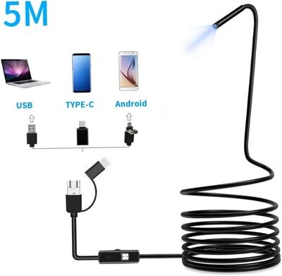 Camara de inspección de endoscopio 3 en 1 para PC y Android 5 metros