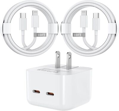 Cargador rápido para iPhone, cargador de pared doble USB-C de 35 W, Certificado Apple MFi.