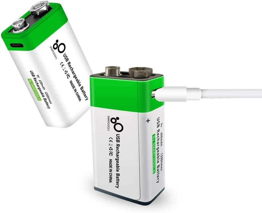 Batería recargable de iones de litio USB de 9 V, batería recargable de alta capacidad de 650 mAh de 9 V, carga rápida de 1.5 horas, 1200 ciclos con cable de puerto tipo C, paquete de 1