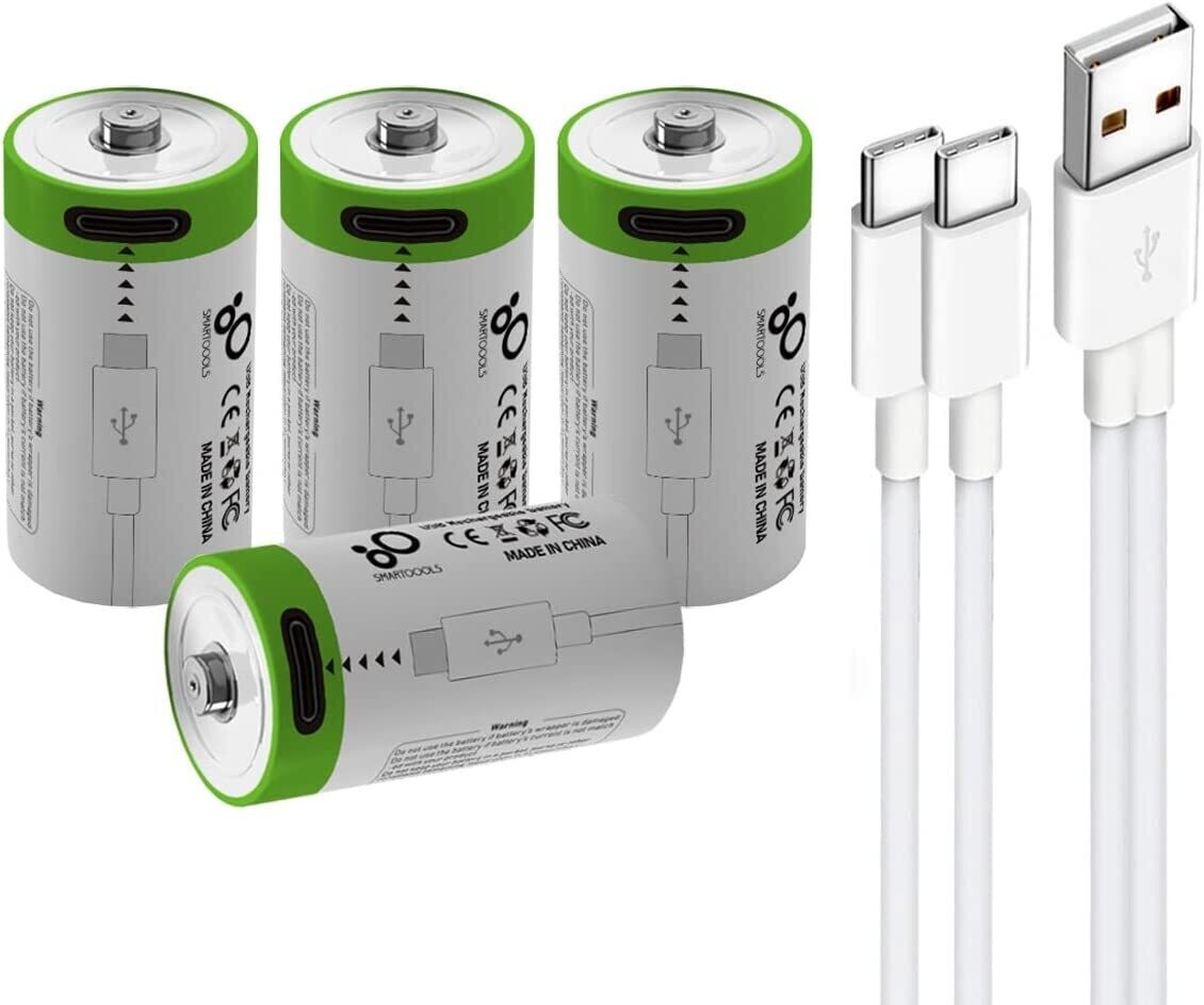 Batería recargable de iones de litio USB CR123A, batería recargable CR123A de alta capacidad de 3.7 V 700 mAh, carga rápida de 1.5 horas, 1200 ciclos con cable de puerto tipo C, Pack de 2 unidades