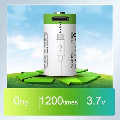 Batería recargable de iones de litio USB CR123A, batería recargable CR123A de alta capacidad de 3.7 V 700 mAh, carga rápida de 1.5 horas, 1200 ciclos con cable de puerto tipo C, Pack de 2 unidades