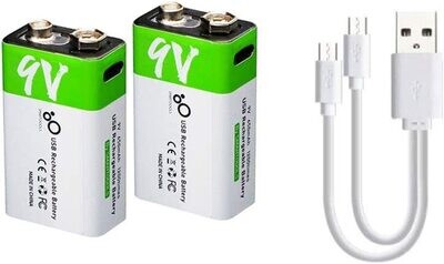 Batería recargable de iones de litio USB de 9 V, batería recargable de alta capacidad de 650 mAh de 9 V, carga rápida de 1.5 horas, 1200 ciclos con cable de puerto tipo C, paquete de 1