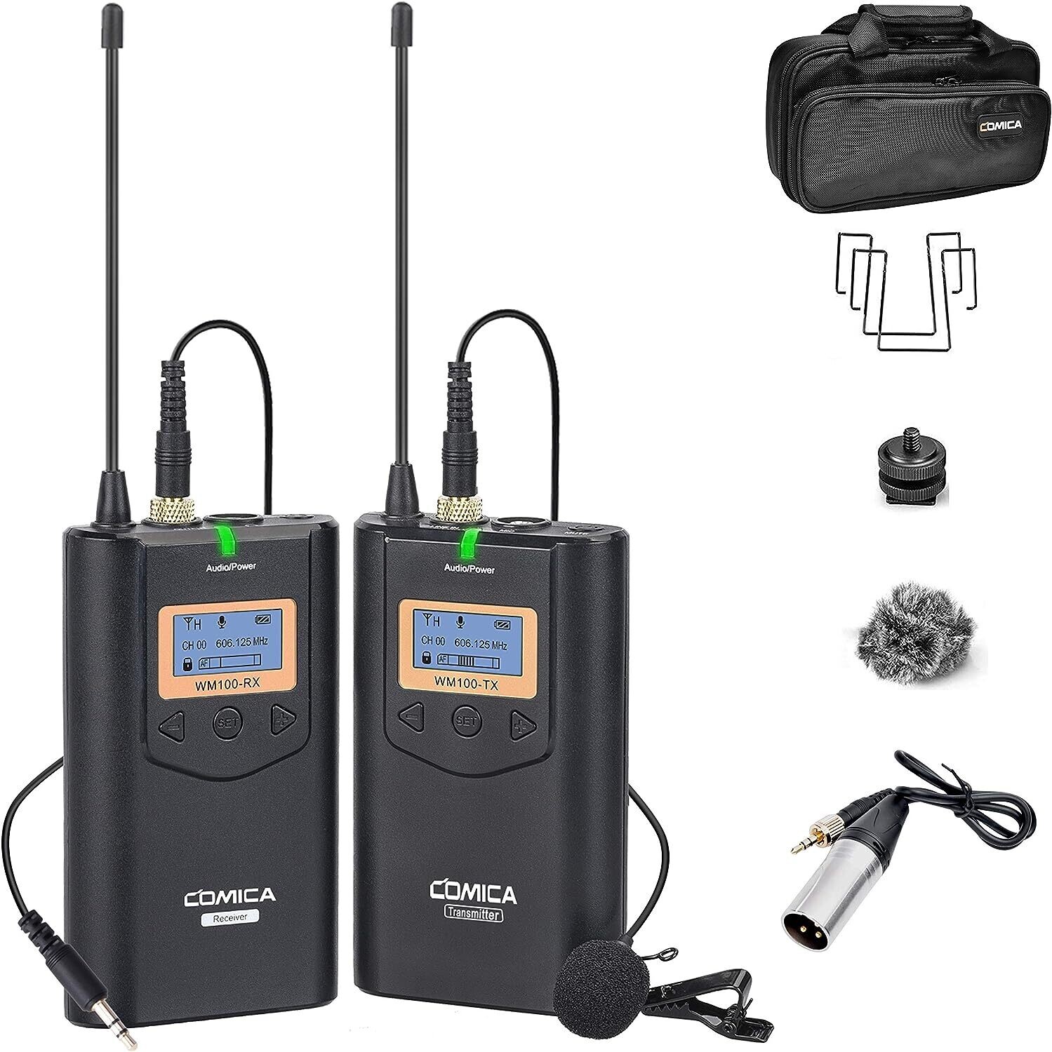 Sistema de micrófono Lavalier inalámbrico, Comica CVM-WM100 UHF 48 canales