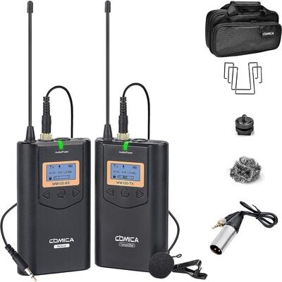 Sistema de micrófono Lavalier inalámbrico, Comica CVM-WM100 UHF 48 canales