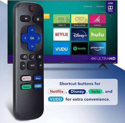 Control Remoto Para Roku compatible con Hisense-TCL-Onn-Sharp-Roku TV Remote Replacement, con botones para Netflix, Disney, Hulu, VUDU