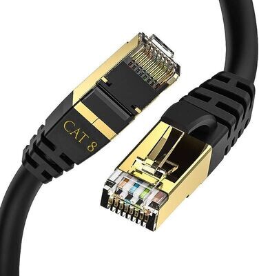 Cable de Red LAN Gigabit Ethernet CAT8 (RJ45) SSTP 40Gbps 2000Mhz - Redondo Negro 57 metros