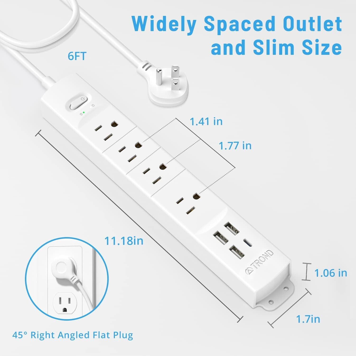 Regleta de electrica con protector contra sobretensiones con USB, TROND