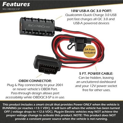 Adaptador de cargador de vehiculo OBDII/USB-A , Scosche