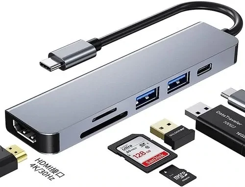 Hub multifunción USB C Hub 6 en 1 para MacBook Pro Air, portátiles USB C, Conmutador XPS y Otros Dispositivos Tipo C