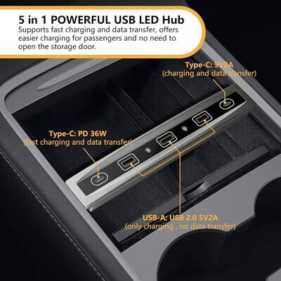 Hub LED USB 5 en 1 para Tesla 2021 2022 2023 MODELO 3