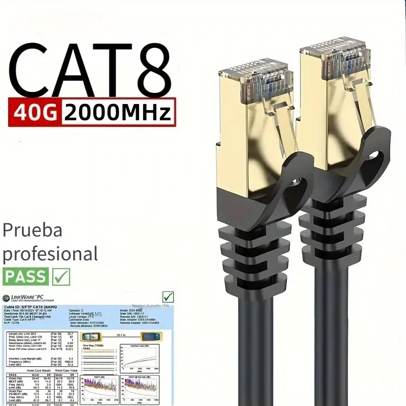 Cable Ethernet blindado de alta velocidad CAT8 40Gbps, 2000Mhz 5 metros