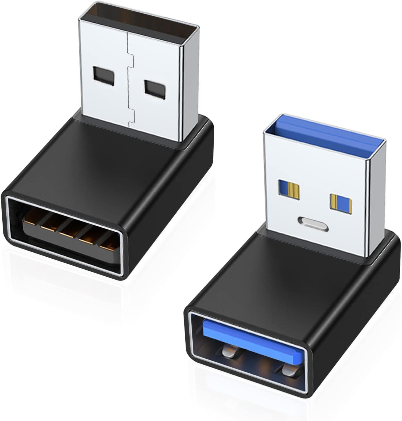 Adaptador USB 3.0 de 90 grados, paquete de 2 unidades, USB A de ángulo hacia arriba y hacia abajo