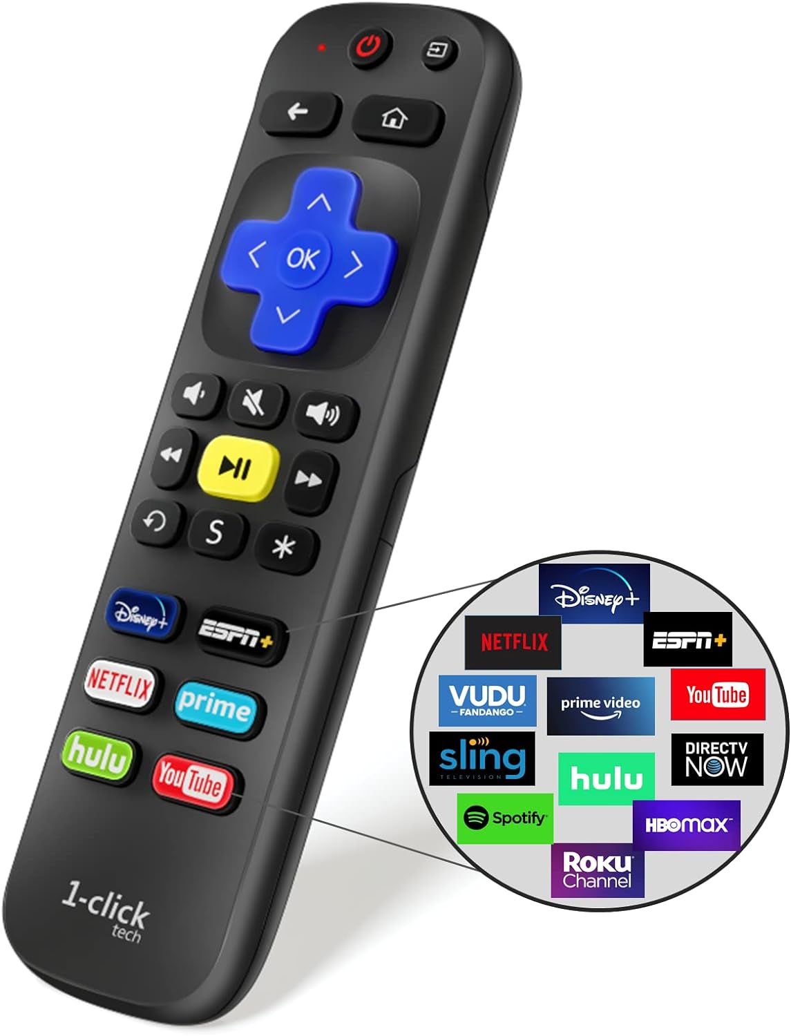 Control remoto d1-Click Tech (RT-U07H) para Roku TV, Express, Ultra.