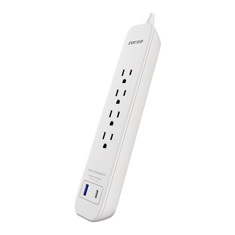 Regleta electrica Forza, 1625W/1000J, 4 slds, USB-A, USB-C