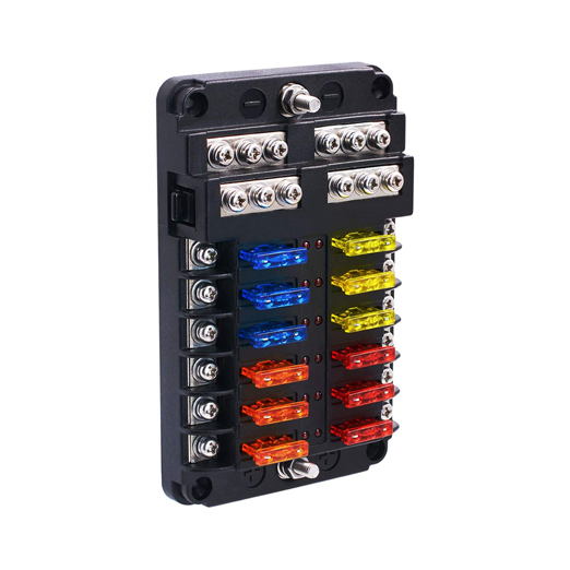 Bloque de fusibles de 12 vías, impermeable para barcos y autos de 12V