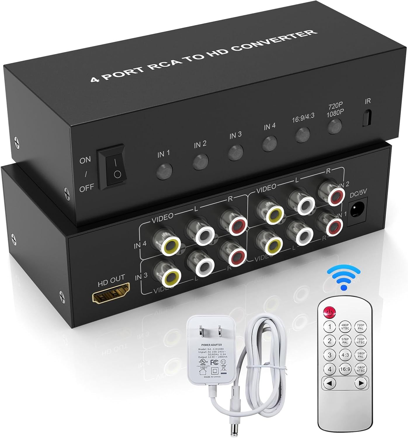 Convertidor RCA a HDMI de 4 puertos, - 1080P/720P