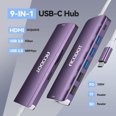 Hub USB C, Acodot 9 en 1 USB C a 4K @60HZ HDMI