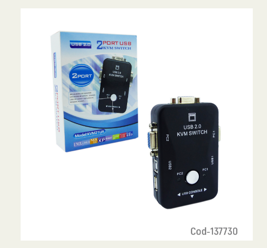 Switch KVM USB 2.0 Modelo KVM-21UA Conexion USB/VGA/Impresora Capacidad 2 PC.