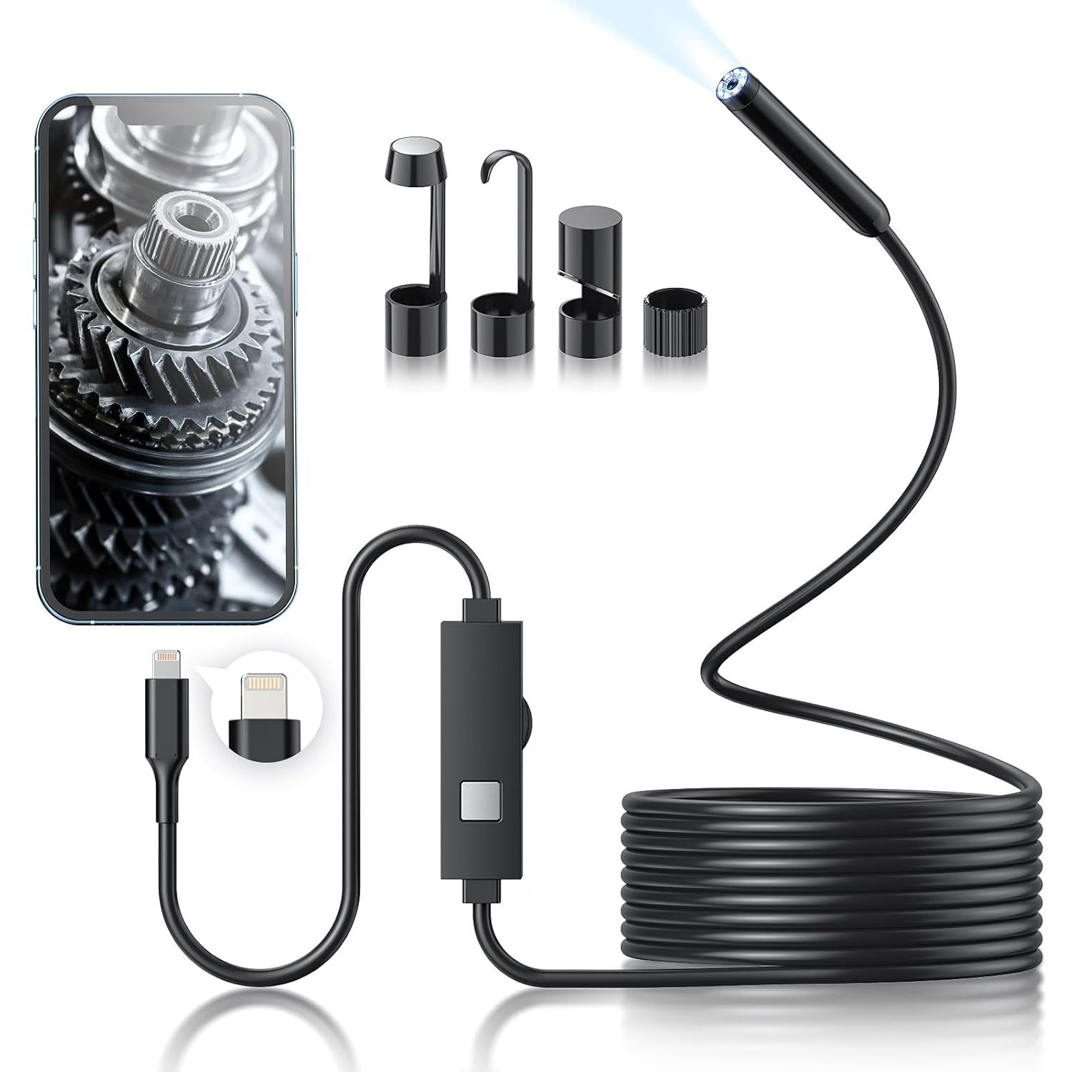 Camara endoscópica con luz para iPhone y iPad, ENDOSCOPE W400 5mts