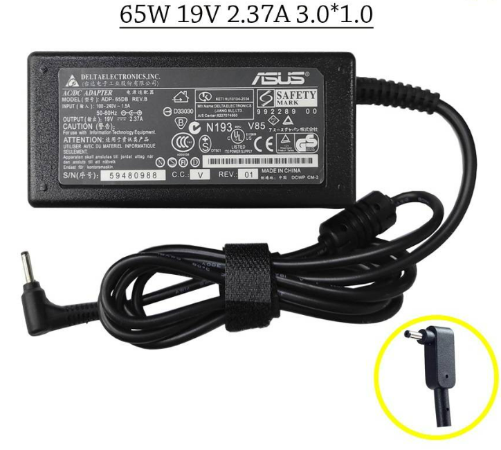 Cargador para Laptop Asus de 65W, 19V, 2,37A