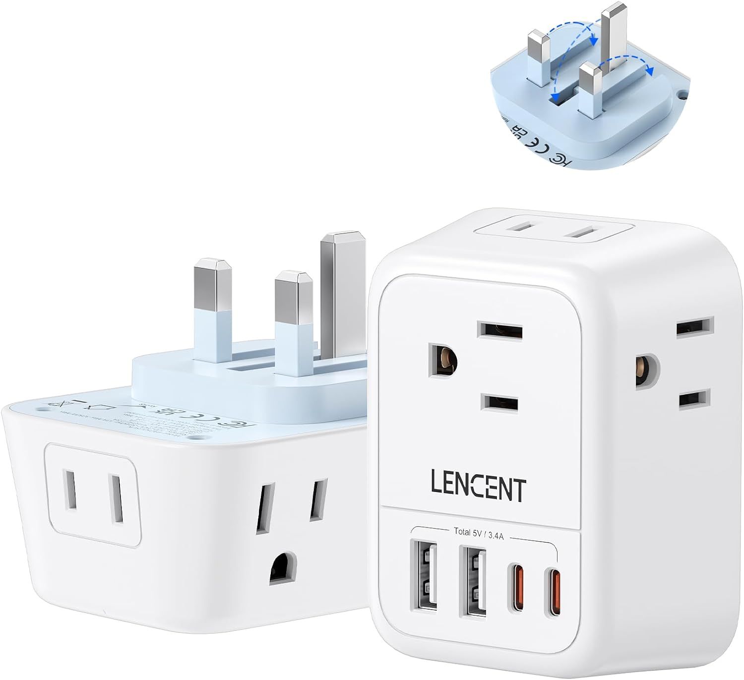 Adaptador plegable de enchufe de EE. UU. a Reino Unido