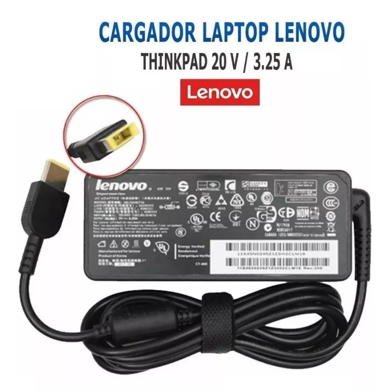 Cargador Lenovo 20v 3.25a 65w Con Cable De Poder