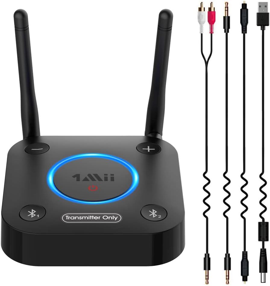 Transmisor Bluetooth 5.2 para TV a auriculares/altavoces inalámbricos, 1Mii B06TX